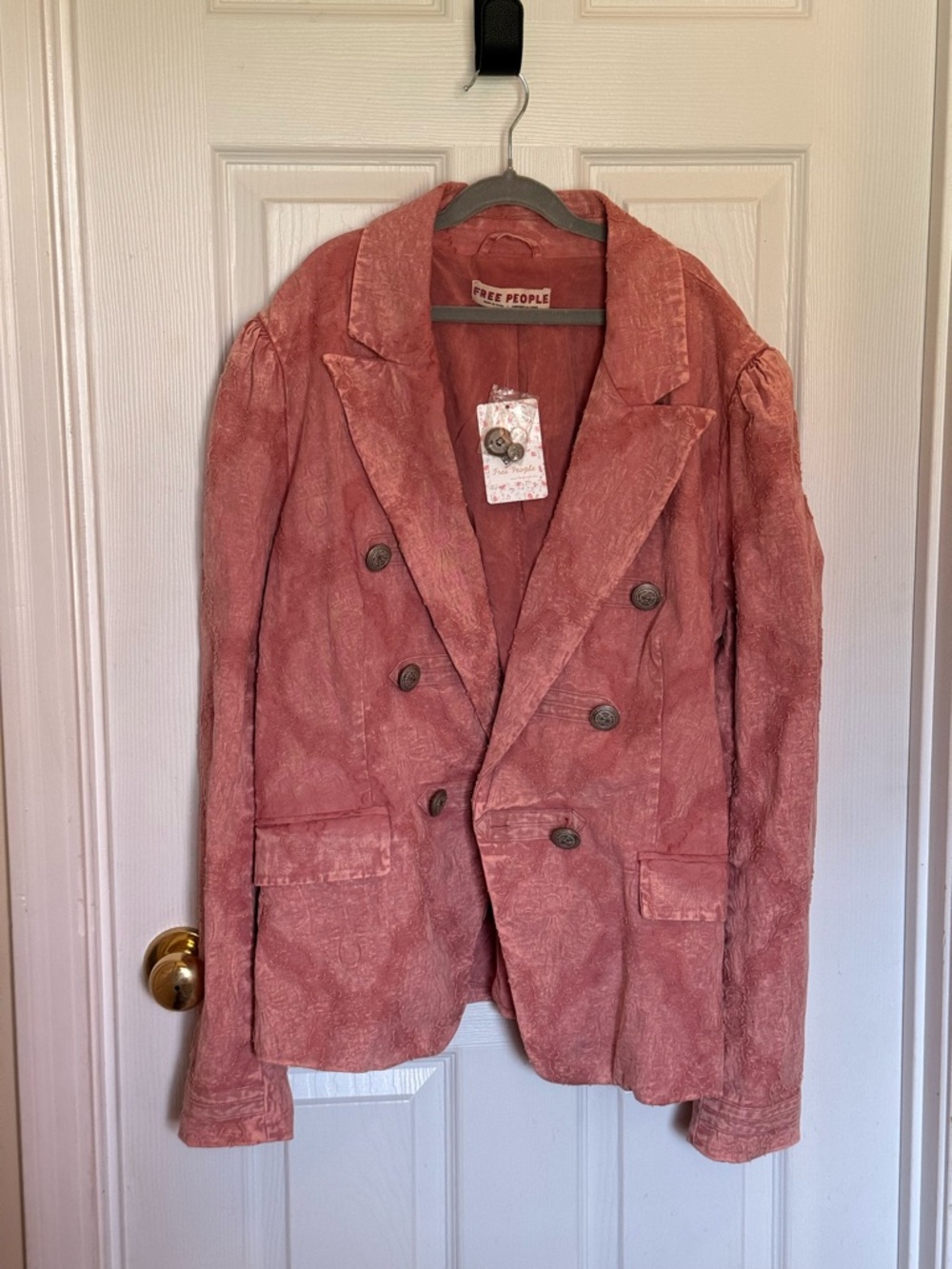Free People James Jacquard Big Bloom Rose Color Double-Breasted Blazer Jacket